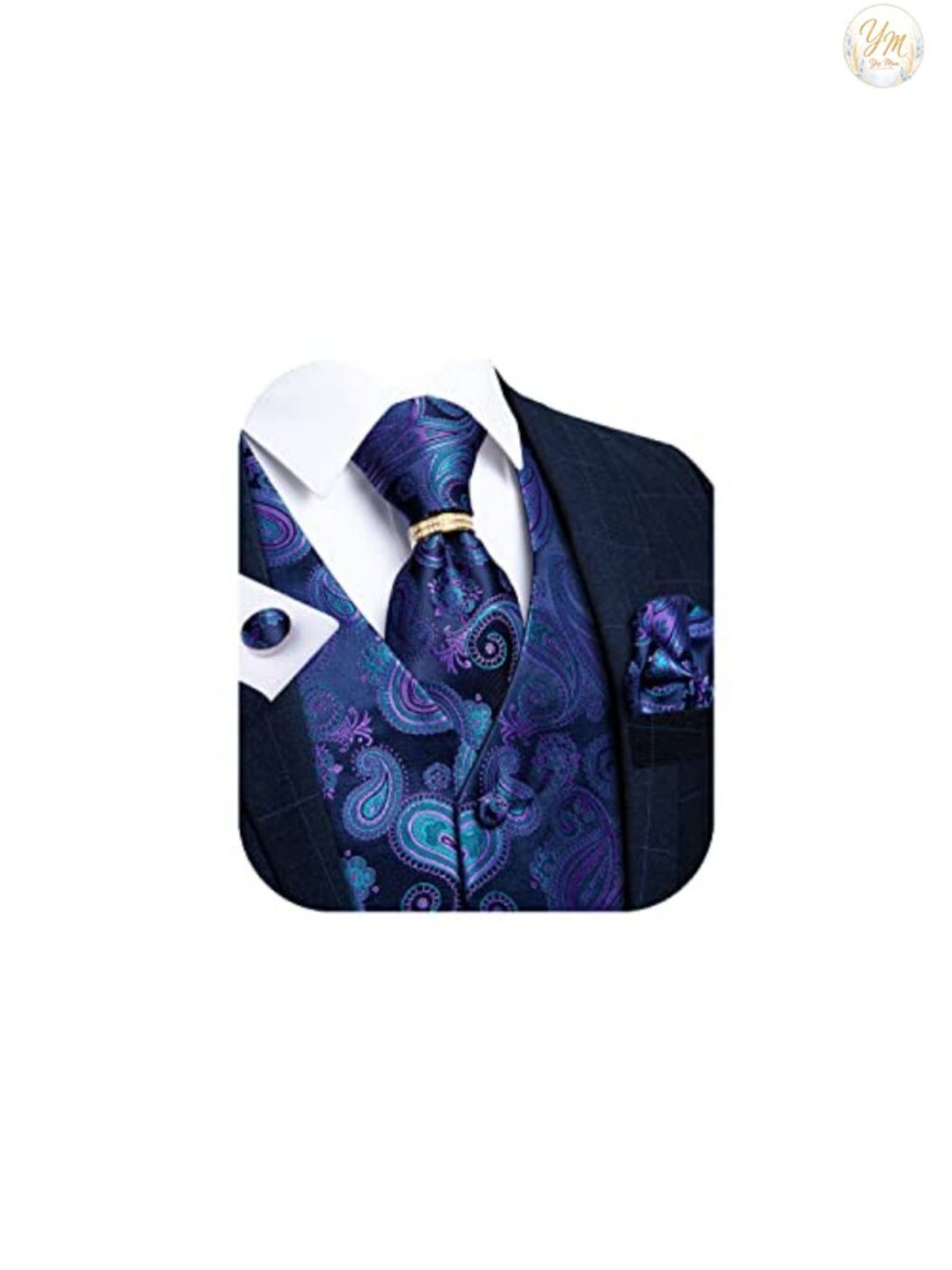 Silk Blend Mens Vest and Tie Set with Necktie and Cufflinks